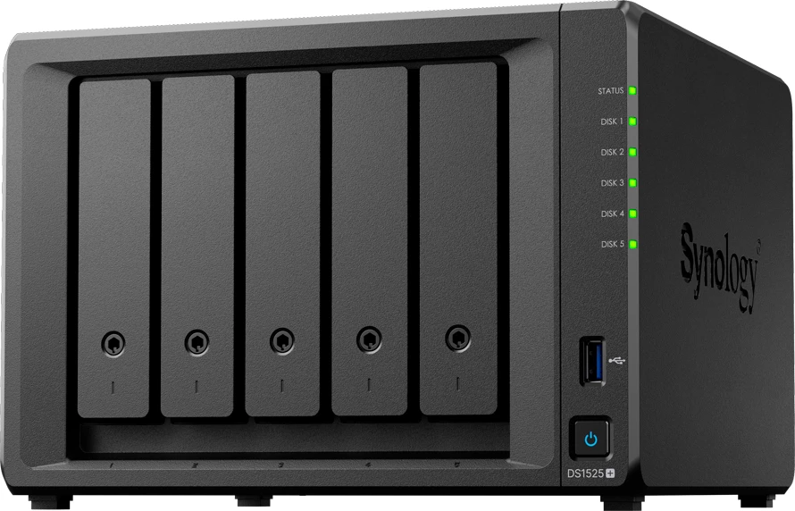 NAS Synology DiskStation DS1525+ 5-bay 3.5\" SATA, 8GB DDR4 ECC, 2x 2.5GbE, 2x M.2 NVMe, i zi