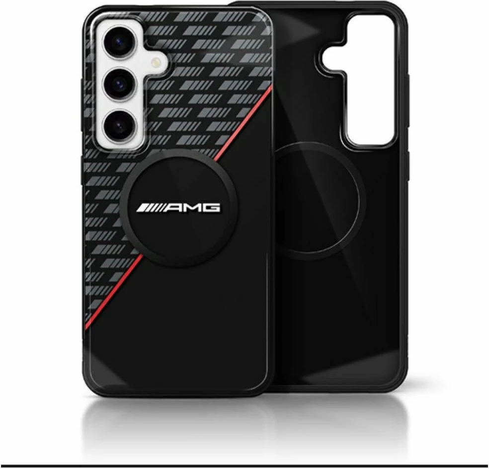 Mbështjellës AMG për celular, Mercedes, Double Layer Rhombs MagSafe, për Samsung Galaxy S25, zi/kuqe