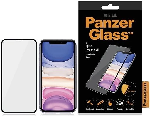 Xham mbrojtës PanzerGlass E2E Super+ për iPhone XR/11, me kornizë të zezë