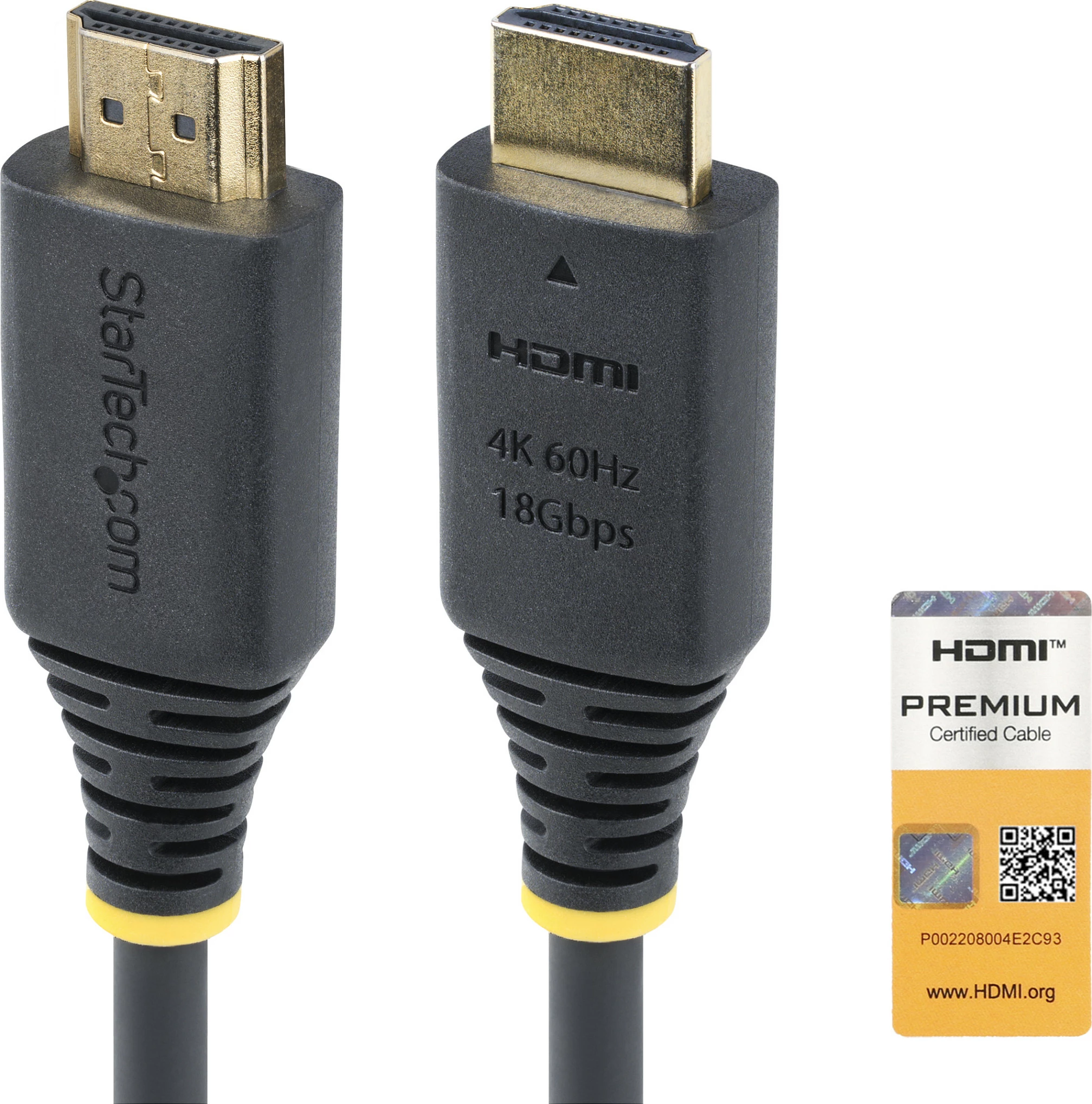 Kabllo HDMI StarTech Premium Certified, HDMI 2.0, 0.5m, 18Gbps, 4K 60Hz, e zezë
