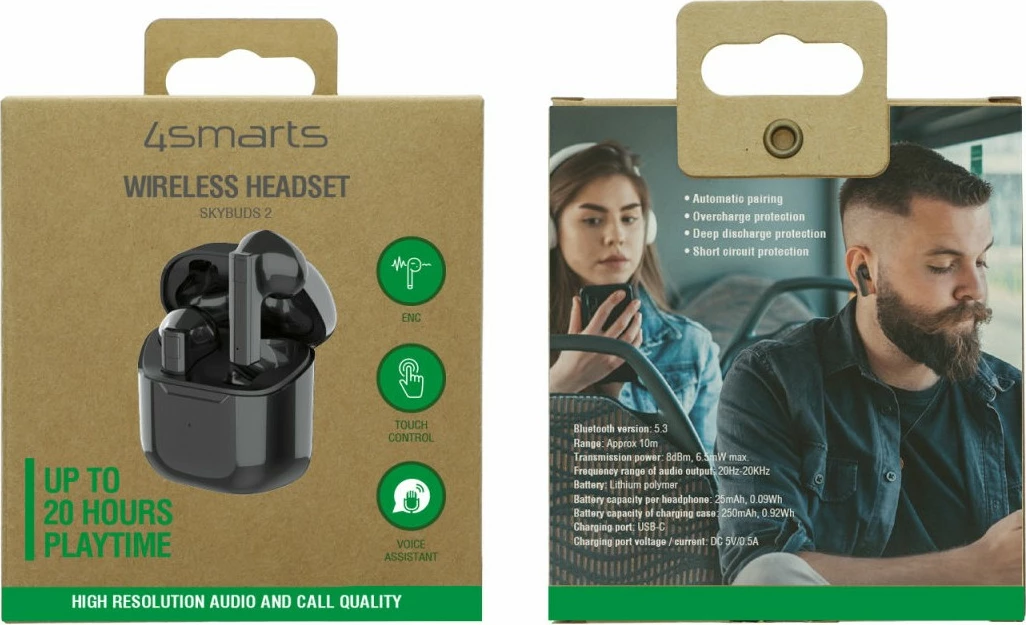 Kufje 4smarts SkyBuds 2, True Wireless Stereo, të zeza