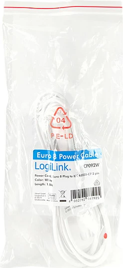 Kabllo rryme LogiLink, CEE 7/16 në IEC C7, 1.8 m, e bardhë