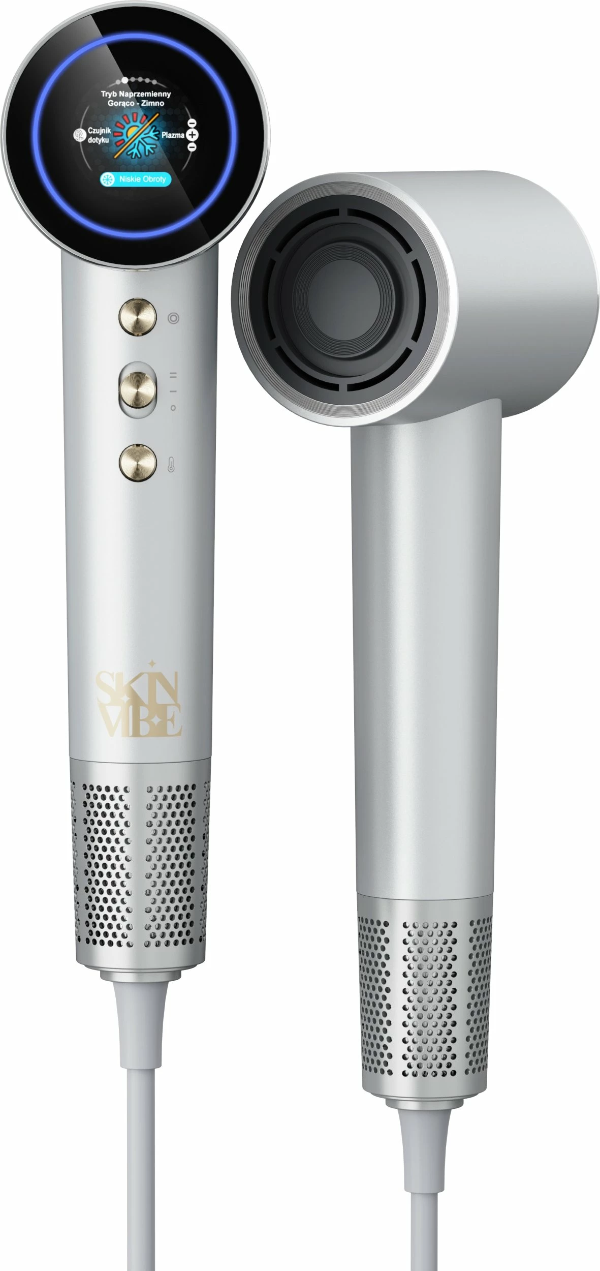 Tharëse flokësh SkinVibe Aurea Family X Plasma SV-001SL 1600W me plazmë, ionizim dhe difuzor, gri metalike, set 3 gryka