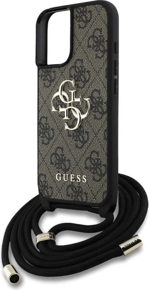 Mbështjellës Guess 4G Big Logo Cord Stap Crossbody për iPhone 16, Kafe