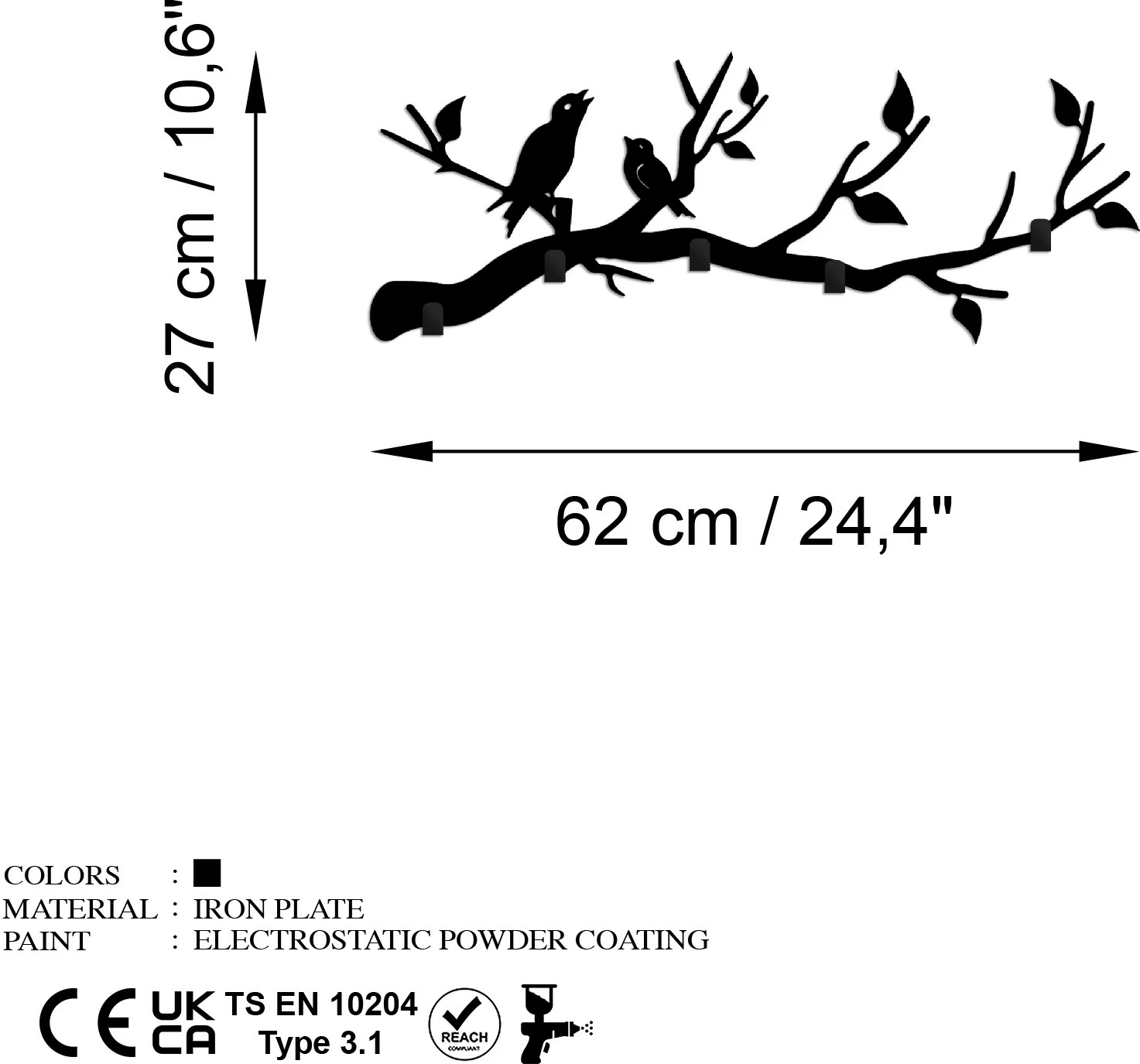 Varëse muri metalike Wallity, zogj të arratisur, ngjyrë e zezë