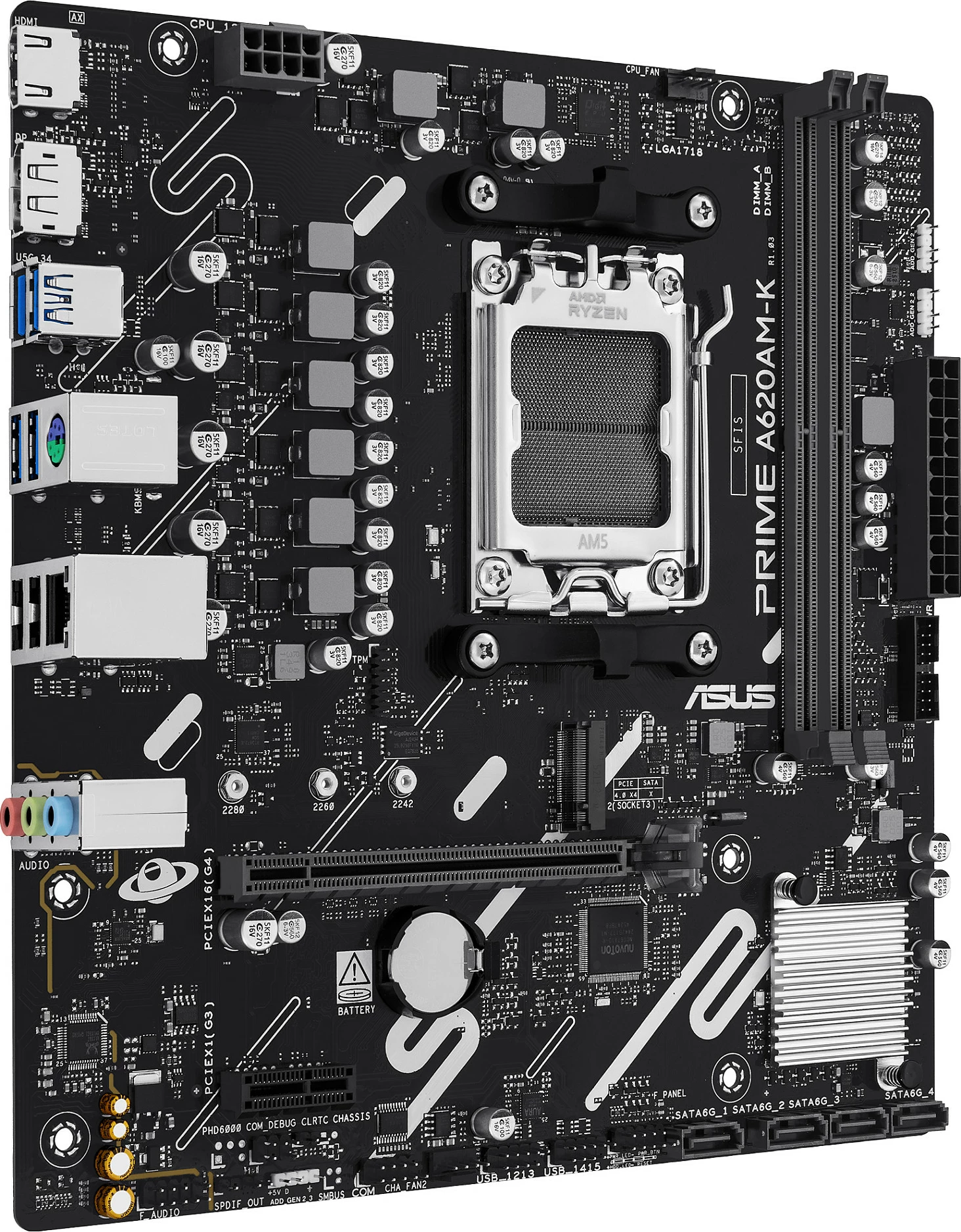 Pllakë amë ASUS Prime A620AM-K, Socket AM5, DDR5 deri 128GB, micro ATX, e zezë