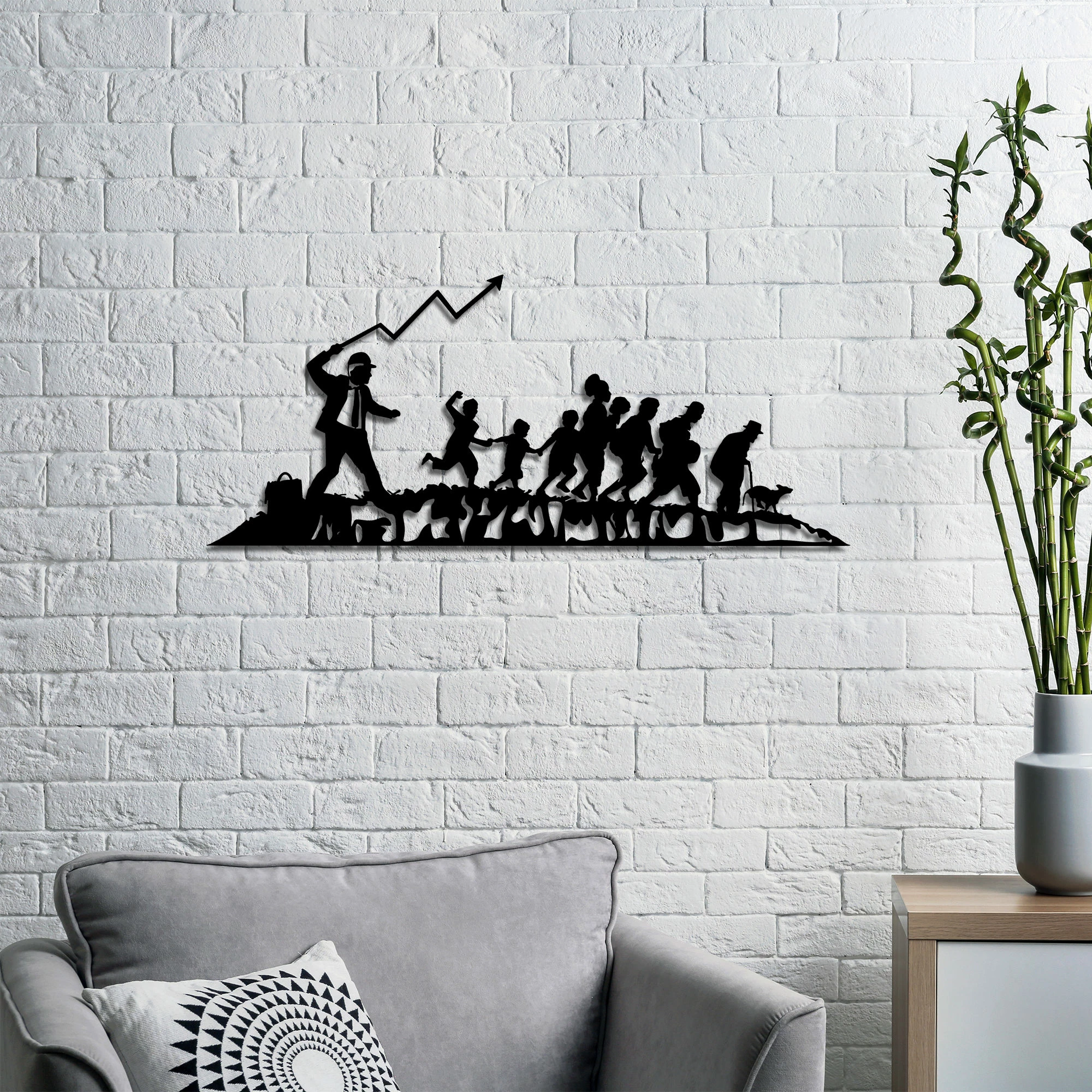 Aksesor dekorativ muri prej metali, Wallity Banksy - 5, ngjyrë e zezë, 30x70cm