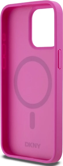 Mbështjellës DKNY Leather Monogram Pattern Metal Logo MagSafe për iPhone 15 Pro Max, Rozë