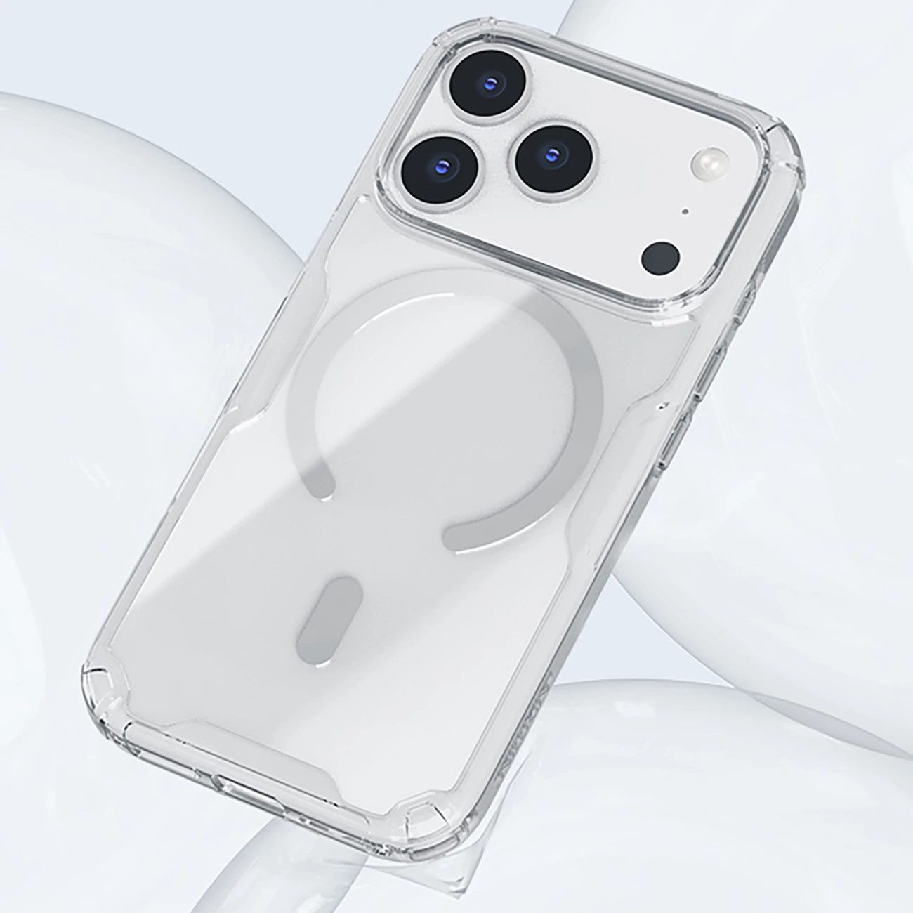 Mbështjellës Nillkin Nature TPU Pro MagSafe për iPhone 17 Pro, TPU+PC, qoshe me airbag, gjysmë-transparent, i bardhë