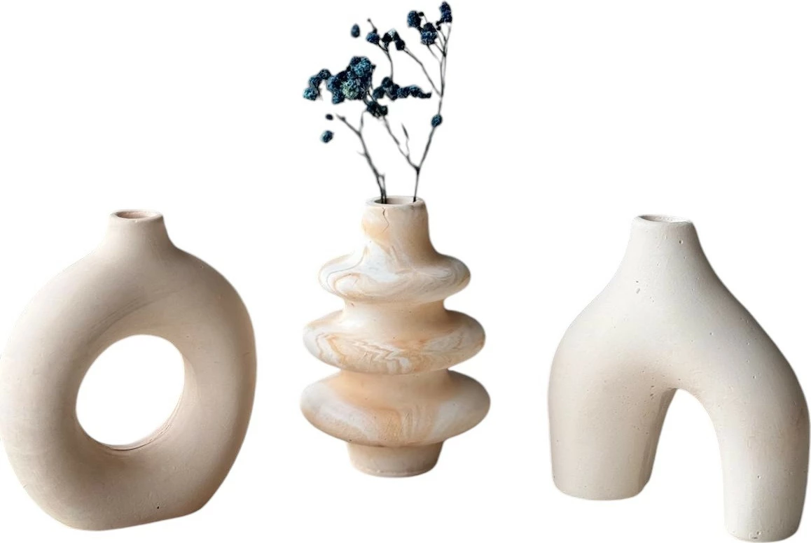 Set vazo betoni, Glamour Candle, Evila Originals, 3 copë, ngjyrë bezhë