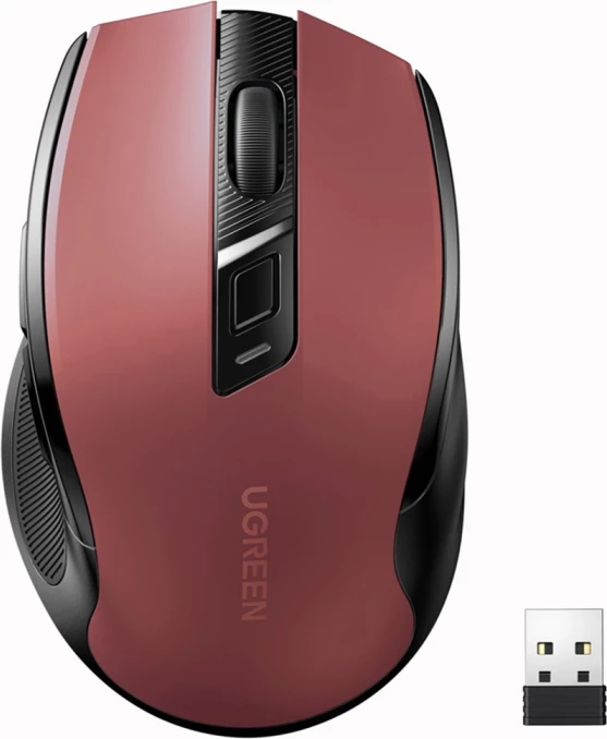 Maus UGREEN MU006 Bluetooth 5.0 + 2.4 GHz 4000 DPI, i heshtun, me USB receiver, e kuqe