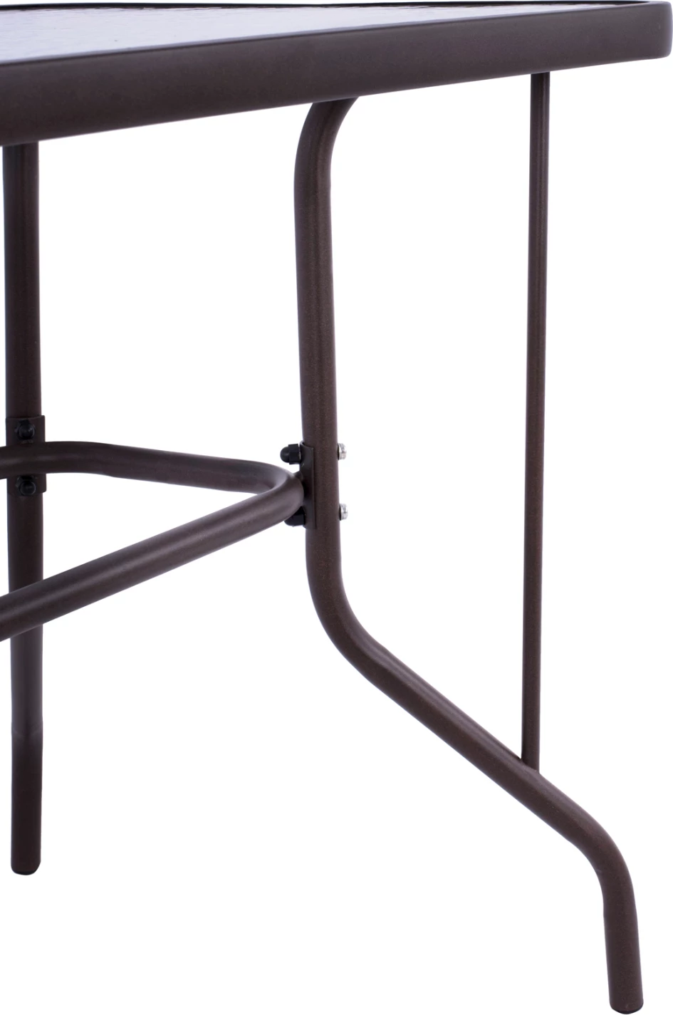 Tavolinë metalike për jashtë ADAM, ngjyrë kafe, me sipërfaqe xhami të forcuar, 110x60x71H cm