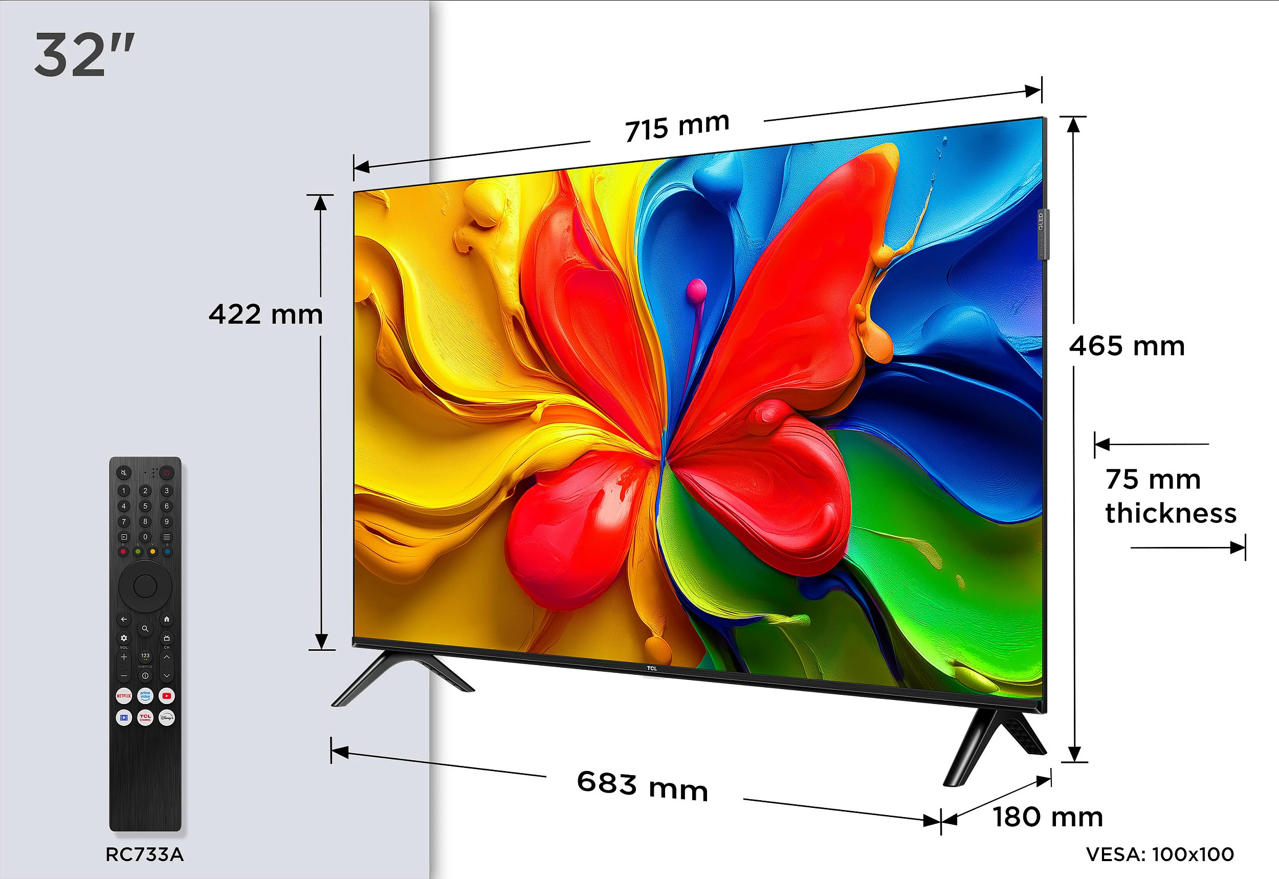 Televizor TCL 32V4C, 32" QLED HD (WXGA), Android TV, HDR10, Triple Tuner, i zi