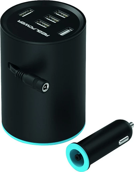 Karikues për veturë RealPower Tube, 5xUSB, 2400mA, 50W, i zi