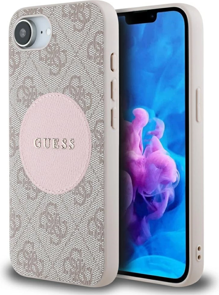 Mbështjellës Guess 4G Circle Classic Logo MagSafe për iPhone 16e, rozë