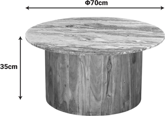 Tavolinë kafeje Sergy, dru akacie i fortë, ngjyrë natyrale, sipërfaqe mermeri, D70x35cm