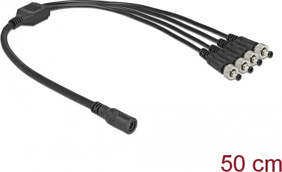 Kabllo splitter DC DeLOCK 5.5 x 2.1 mm, 1x femër në 4x mashkull, 50 cm, e zezë