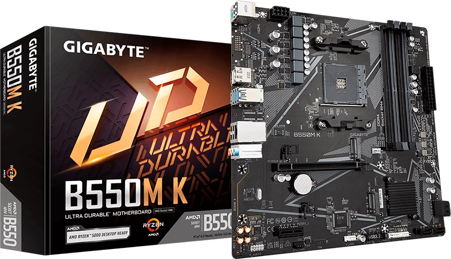 Pllakë amë Gigabyte B550M K, Micro ATX, Socket AM4, 4x DDR4, 2x M.2, 4x SATA, HDMI/DisplayPort
