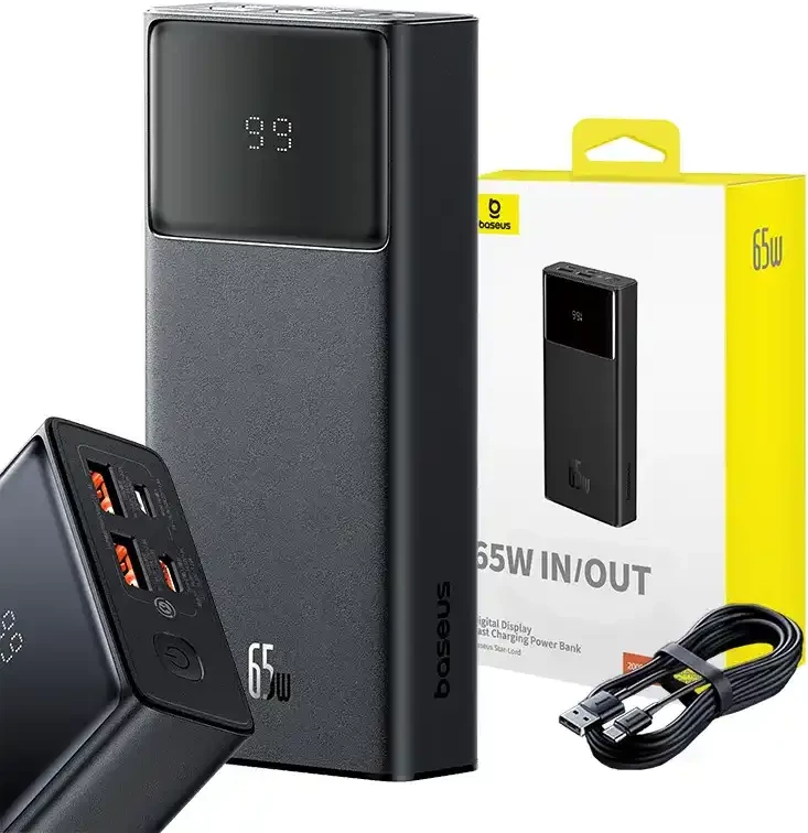 Powerbank Baseus Star-Lord 20000mAh 65W, e zezë, me kabllo USB-C