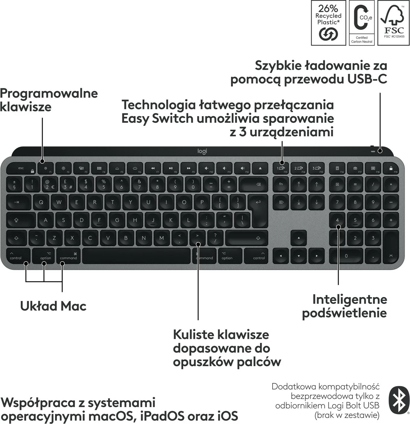 Tastierë Logitech MX Keys S për Mac, Grafit