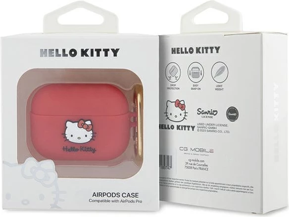 Mbështjellës Hello Kitty për AirPods Pro, 3D, silikon, me unazë, e kuqe