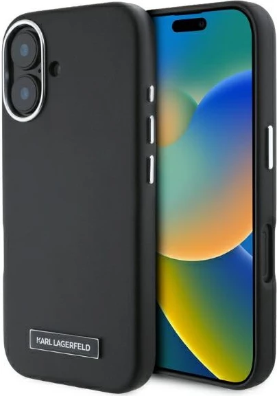 Mbështjellës Karl Lagerfeld FW Metal Plate MagSafe për iPhone 16, i zi