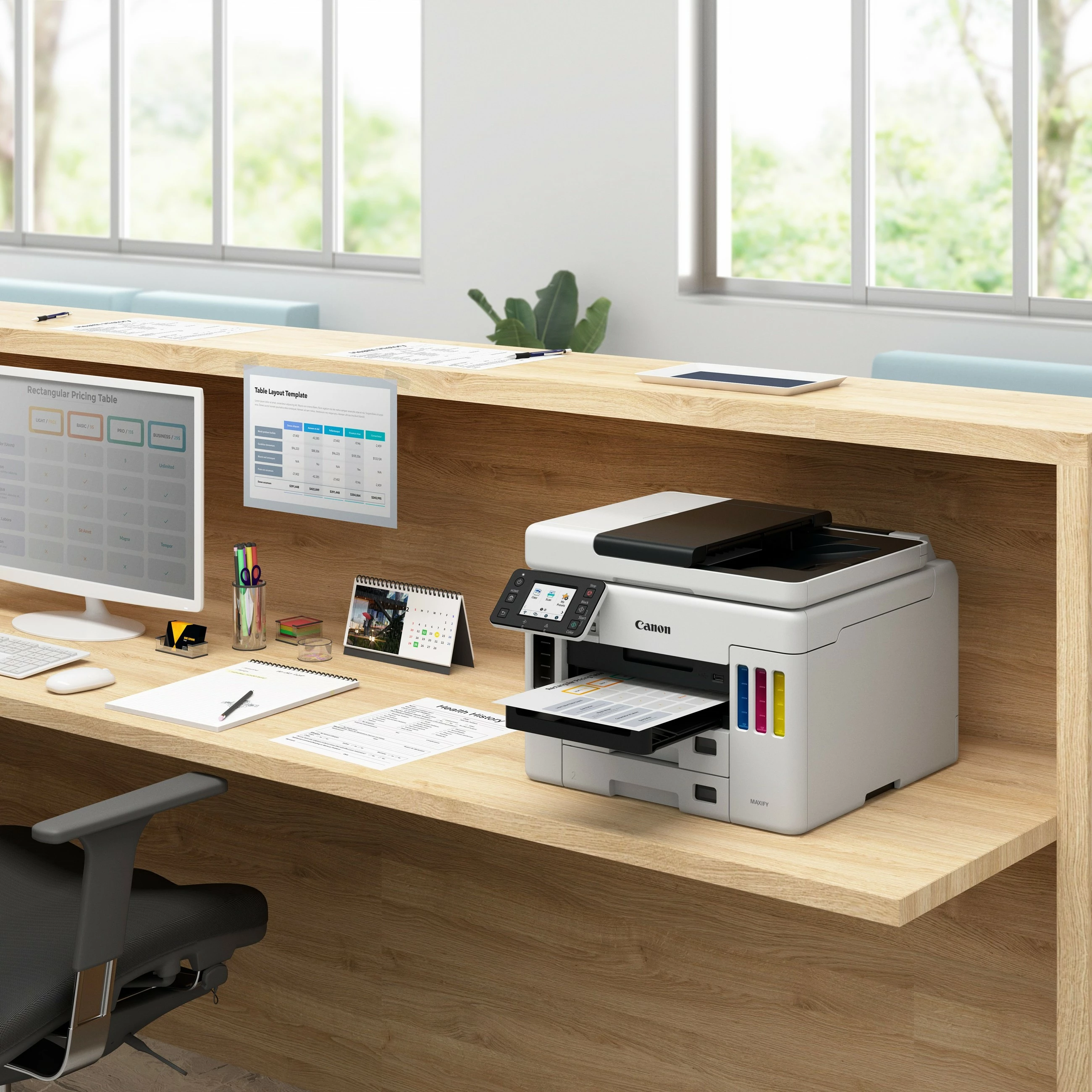 Printer Canon MAXIFY GX7050 MegaTank, Inkjet, Printim me ngjyra, 600 x 1200 DPI, A4, Printim direkt, Bardhë, Zi