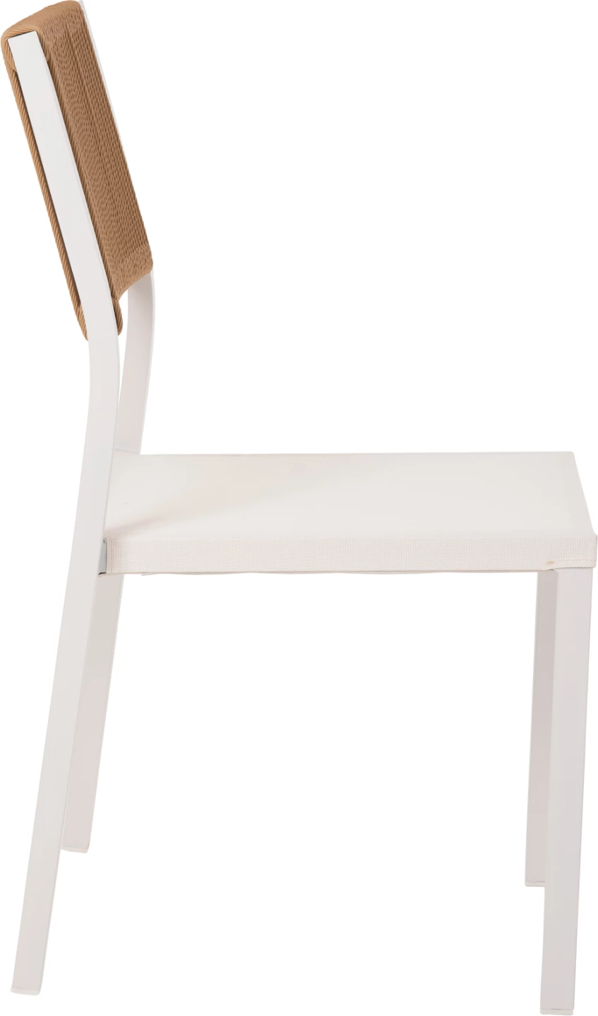 Karrige alumini FH5921.02, kornizë e bardhë dhe tekstil me ratan sintetik bezhë, 46x55.5x83H cm