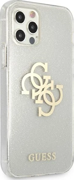 Mbështjellës Guess GUHCP12LPCUGL4GTR për iPhone 12 Pro Max 6.7", transparent, Glitter 4G Big Logo