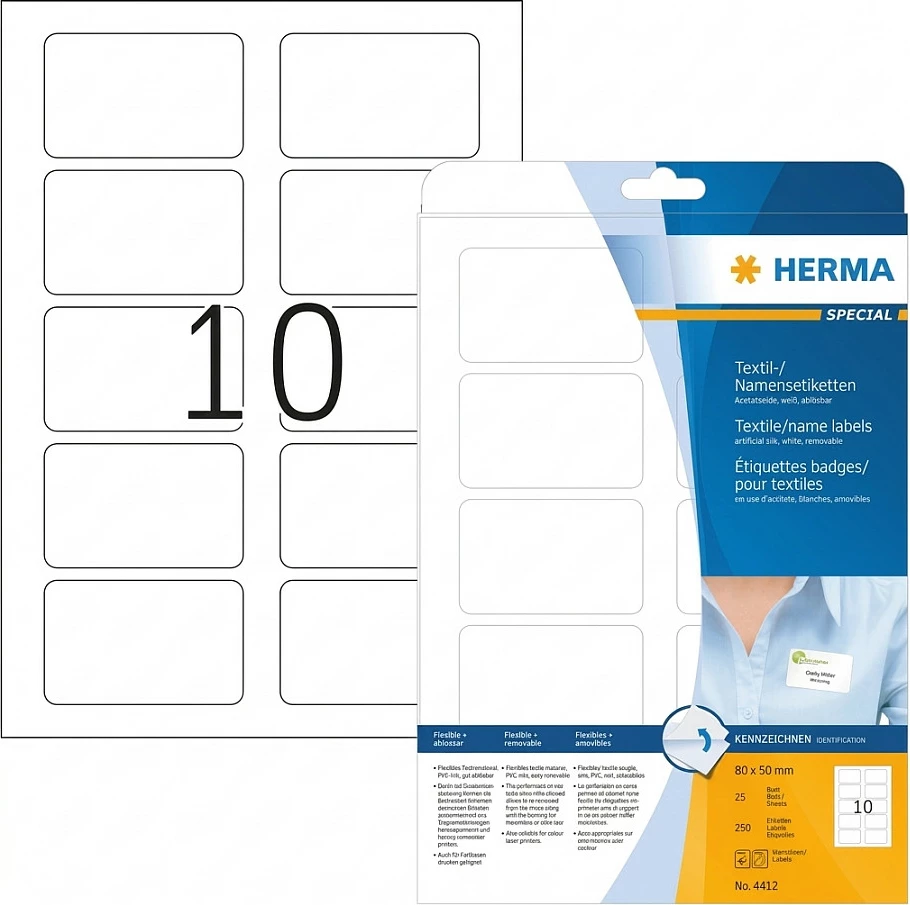 Etiketa emrash HERMA A4 80x50 mm, 250 copë, të heqshme, të bardha