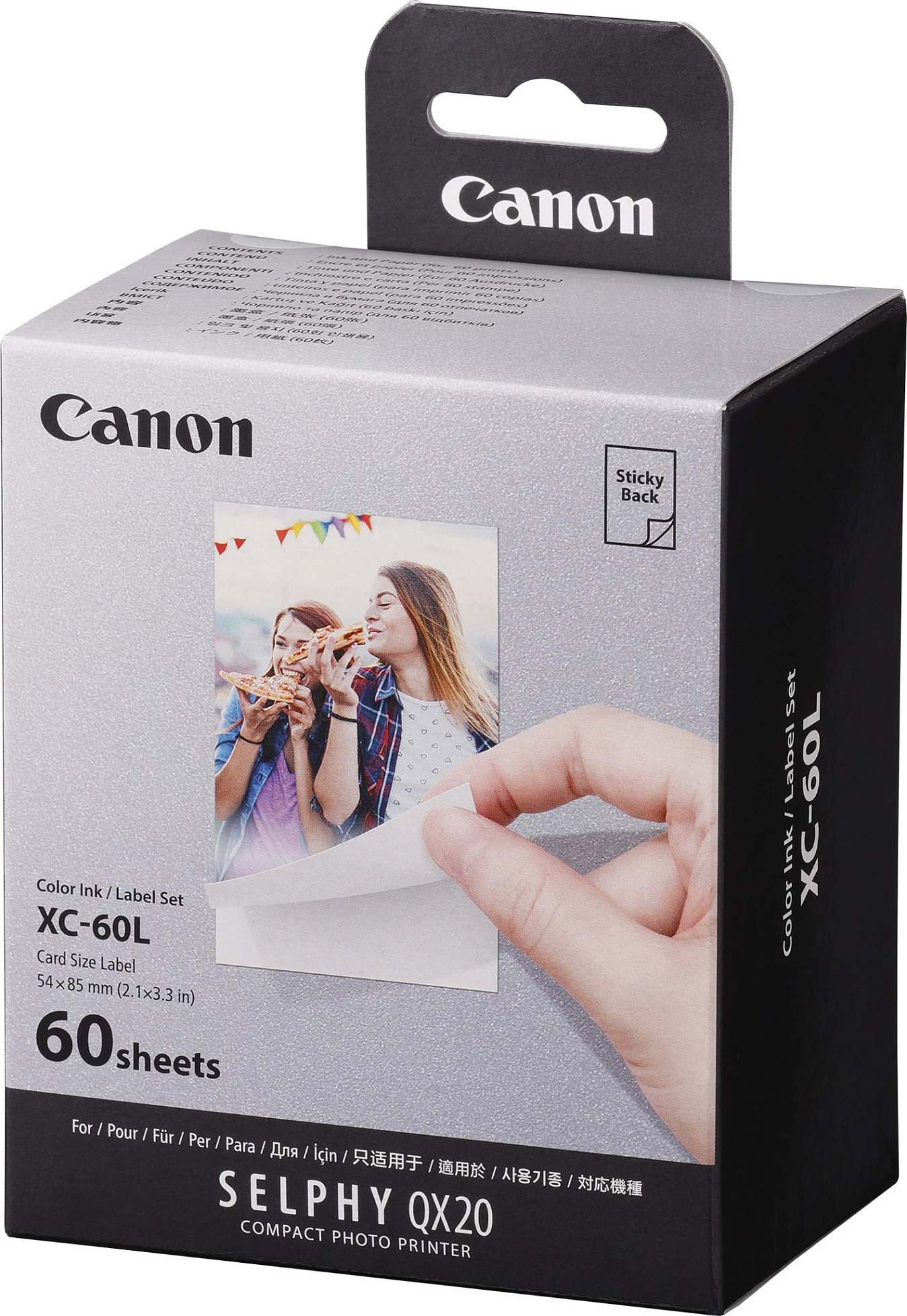 Set letre/boje Canon XC-60L për SELPHY QX20, 54x85 mm, 60 fletë, ngjitëse