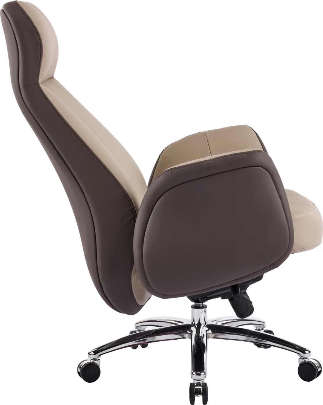 Karrige zyre ekzekutive DRAMON FH18356.02, lëkurë PU bezhë-kafe, bazë kromi, 66x70x132.5cm
