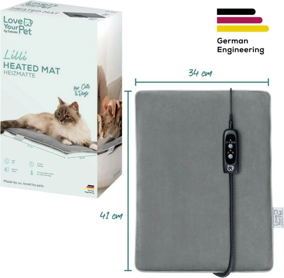 Tapet ngrohës për kafshë Beurer Lilli PP210 41x34 cm 2 nivele timer 12V gri