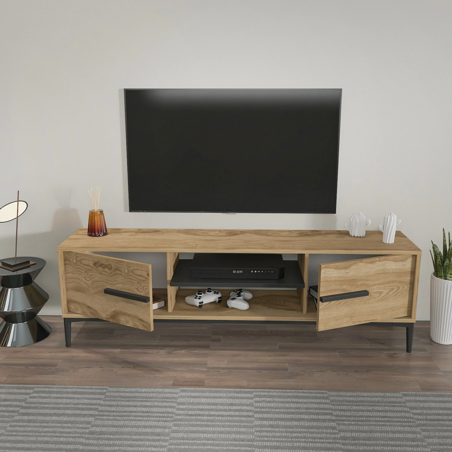 Komodë TV Hanah Home, Eslem, ngjyrë lis dhe e zezë