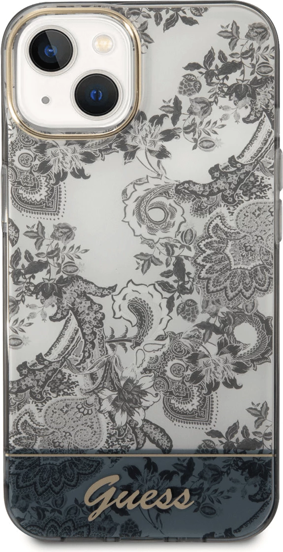 Mbështjellës Guess GUHCP14MHGPLHG për iPhone 14 Plus, Toile De Jouy (Porcelanasta Collection), gri/bardhë