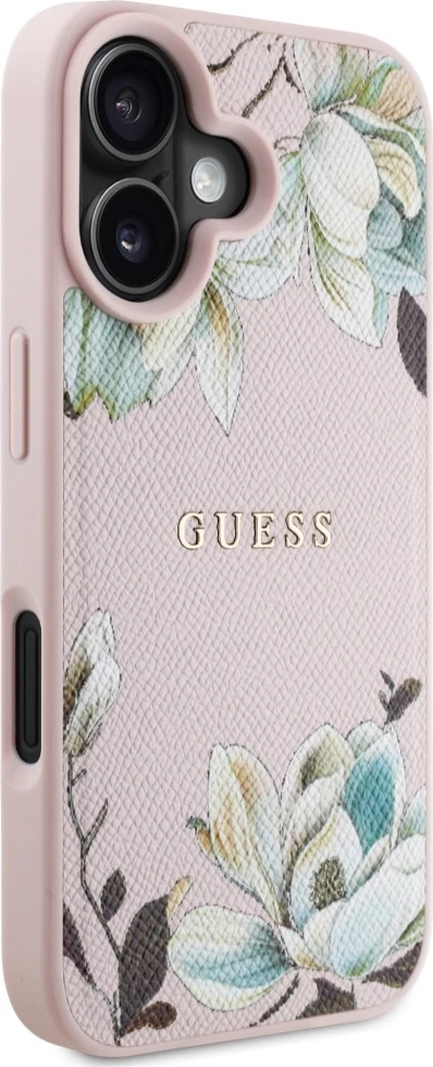 Mbështjellës Guess Grained Printed Flower Pattern MagSafe për iPhone 16, Rozë