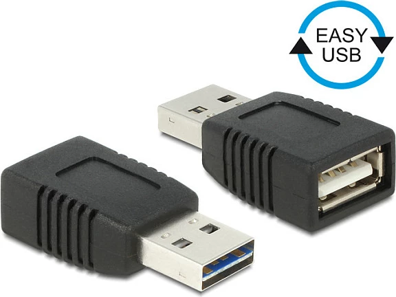 Adapter USB DeLOCK 65520, USB 2.0 A mashkull në USB 2.0 A femër, EASY-USB, i zi