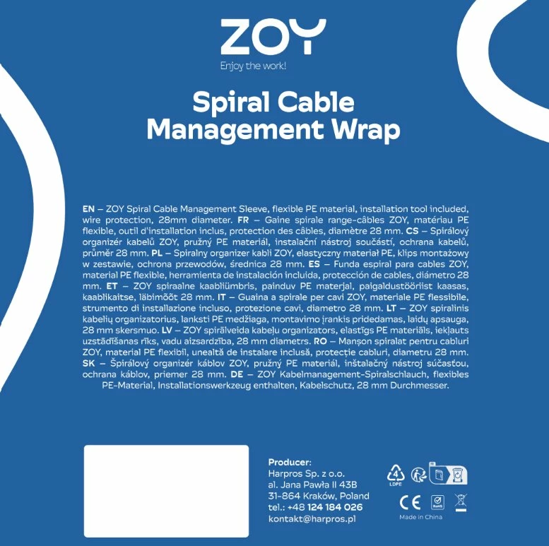 Spiralë për kabllo ZOY 28mm 5m, i zi, 1 copë