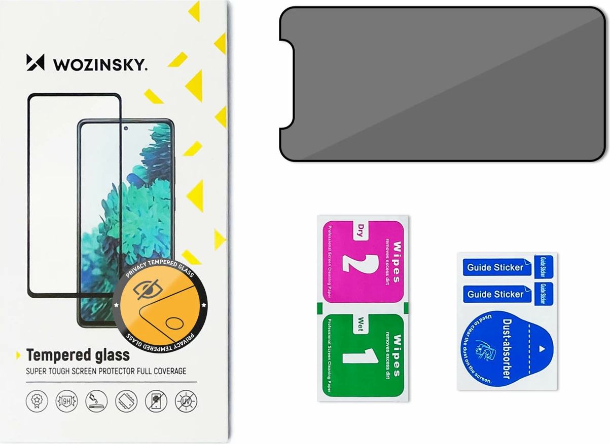 Xham i temperuar privatësie Wozinsky Anti Spy për Samsung Galaxy S23+, me kornizë të zezë