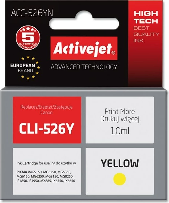 Toner zëvendësues Activejet ACC_526YN për printer Canon, 10ml, i verdhë