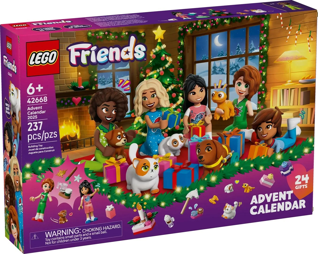 Kalendar adventi LEGO Friends 42668, 237 pjesë, 5 minifigura, për fëmijë, shumëngjyrësh