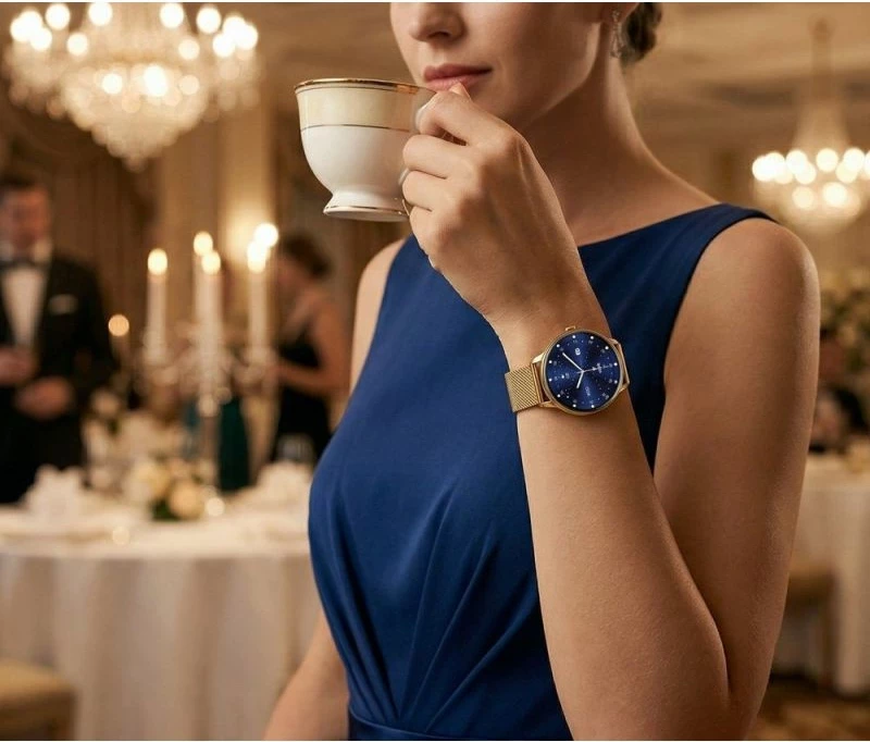 Smartwatch Gravity GT31-1 për femra, rrip i artë + byzylyk, rozë dhe i artë, set