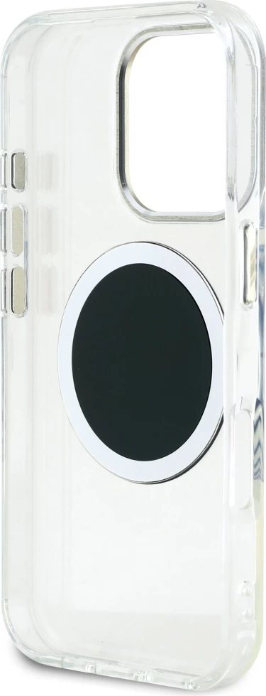 Mbështjellës Guess IML Metal Colored Circle Classic Logo MagSafe për iPhone 16 Pro, zi