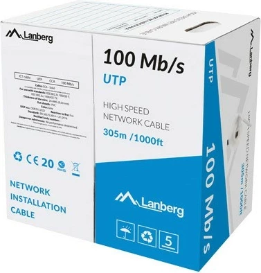Kabëll rrjeti Lanberg UTP 305m, 100Mb/s, CCA, gri