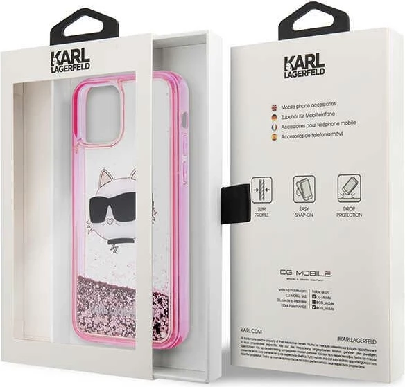 Mbështjellës Karl Lagerfeld KLHCP12MLNCHCP për iPhone 12/12 Pro 6.1", Glitter Choupette, rozë