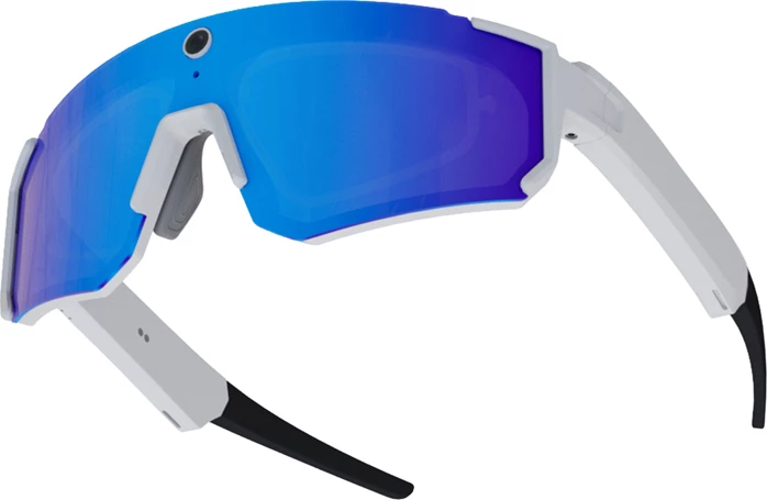Syze sportive AR Colmi V06, kamerë 8 MP, 2K, Bluetooth 5.3 + Wi‑Fi, IP54, bateri 260 mAh, të bardha me xhama blu