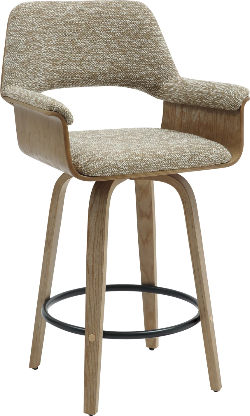 Karrige për bar mesatare CLIPP FH9987.01, dru i bardhë, pëlhurë bezhë, 57,5x53x98H cm, set prej 2 copë