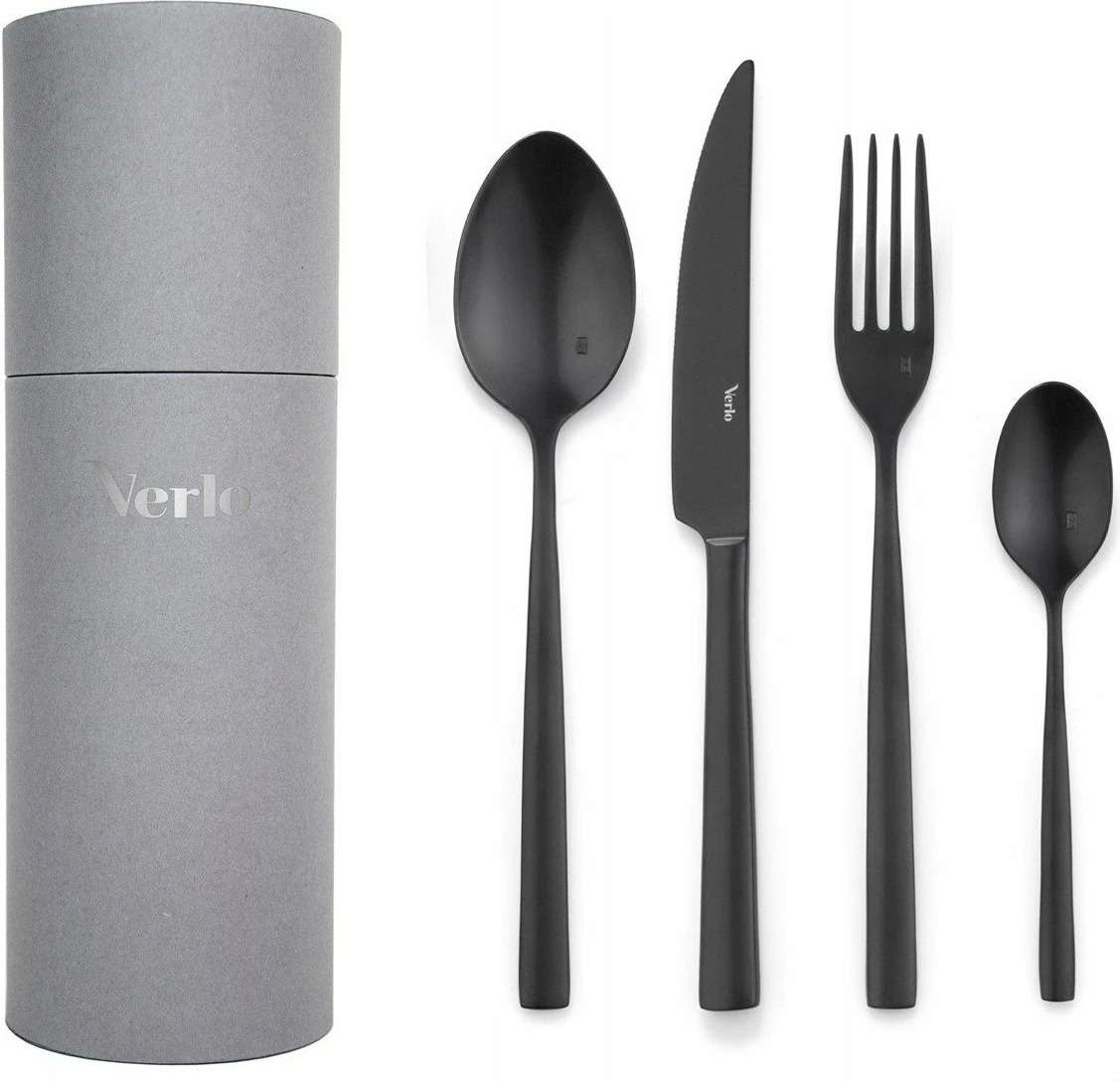 Set takëmesh Verlo Su Black V-7000B-SET, 24 copë, çelik inox 18/10, PVD, matte, për 6 persona, me tub, i zi