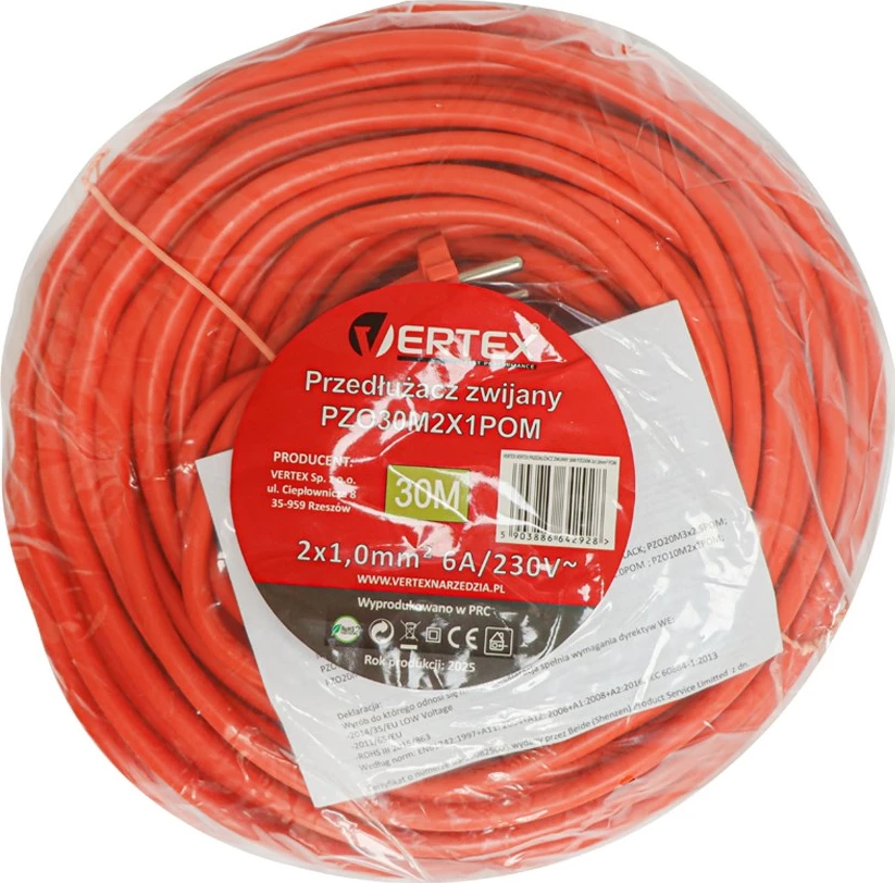 Zgjatues elektrik VERTEX PZO30M2x1,0mm, 30m, portokalli