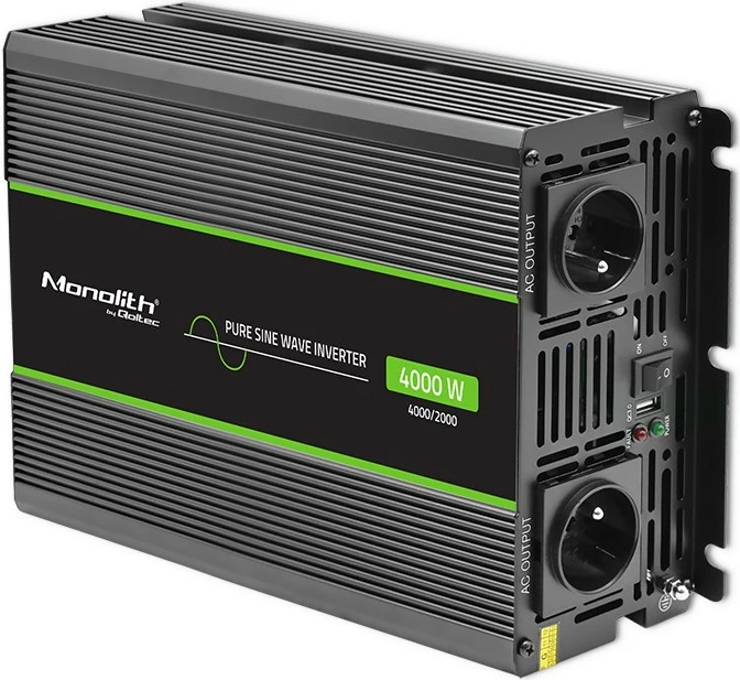 Konvertues voltazhi Qoltec Monolith 51935, 2000W/4000W, 12V në 230V, Pure Sine Wave, Grafit